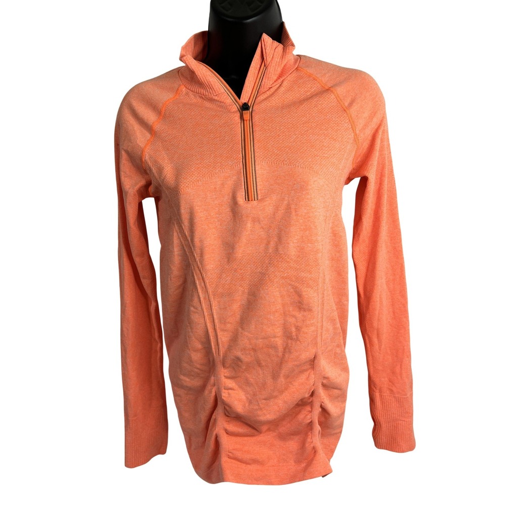 Athleta Pullover Womens Small Orange Quarter Zip Ruched Thumbholes Raglan 964083